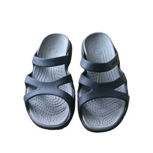 Size 8 Crocs Sandals Meleen Black Slip On Slide Flat Women Sandals